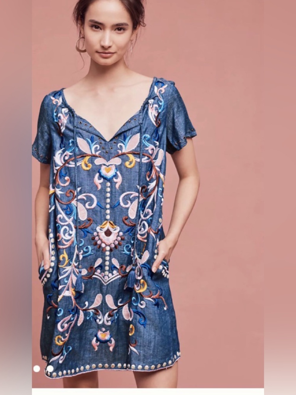 Anthropologie Holding Horses Folklore embroidered chambray.NWOT Oversized Size 6